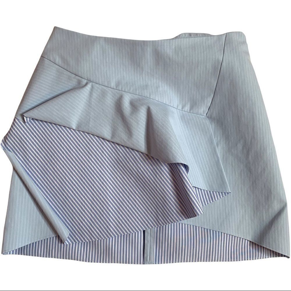 Zara Blue White Stripe Ruffle A-Line Mini Skirt Womens Size Medium Flirty Casual